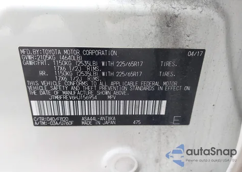 2017 Toyota Rav4 Le из США, поврежденный, VIN JTMBFREV6HJ156954